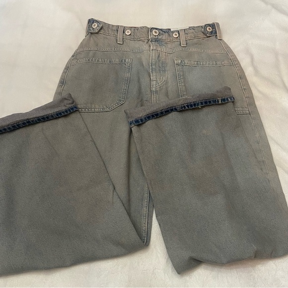 New! Free People Palmer Cuffed Baggy Wide Leg Jeans Blue Gray 2124 - Picture 10 of 14
